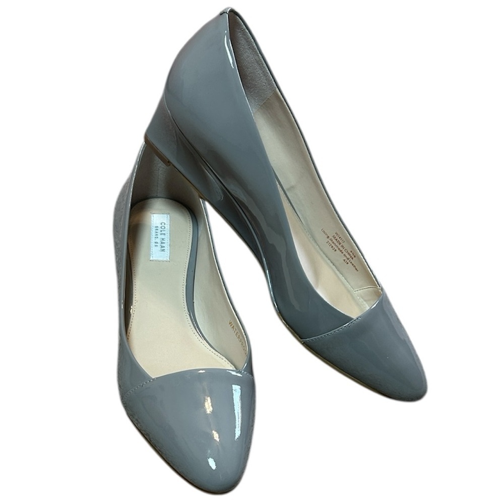 Cole Haan Gray Patent Pointed-Toe Low Heel Pumps